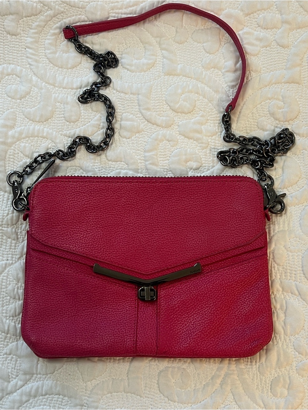 Botkier Valentina Hot Pink Pebbled Leather Convertible Crossbody Clutch Bag